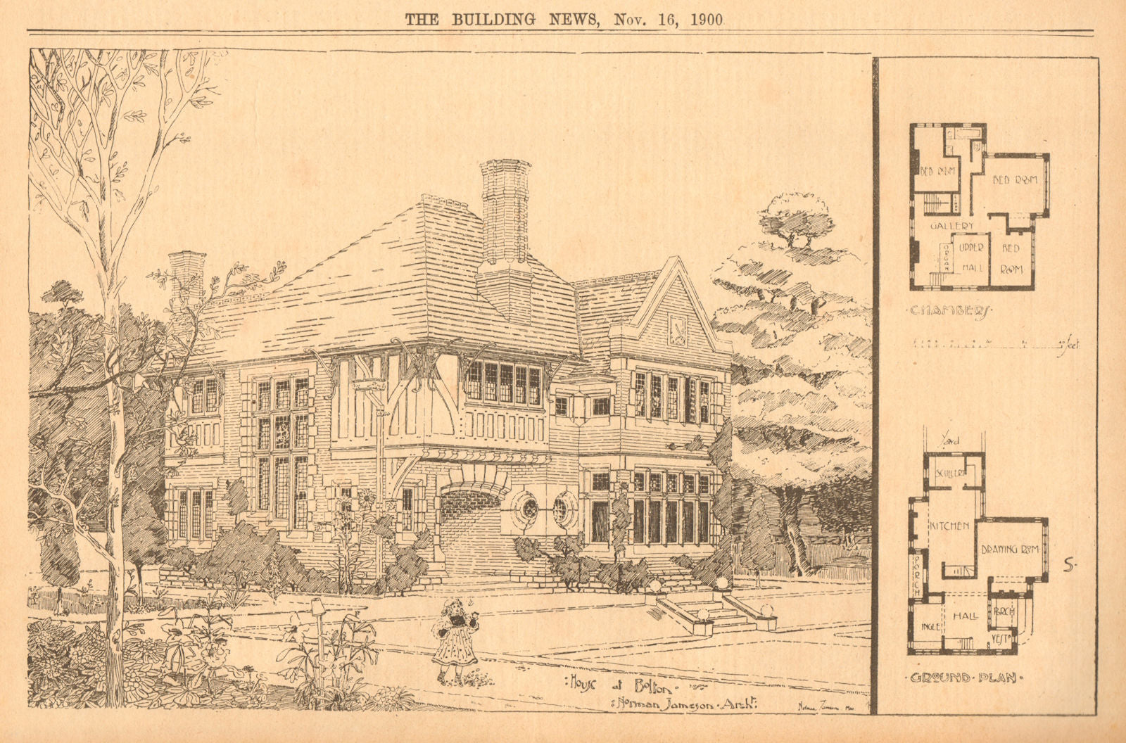 House at Bolton, Norman Jameson Archt. Chambers & ground plan. Lancashire 1900